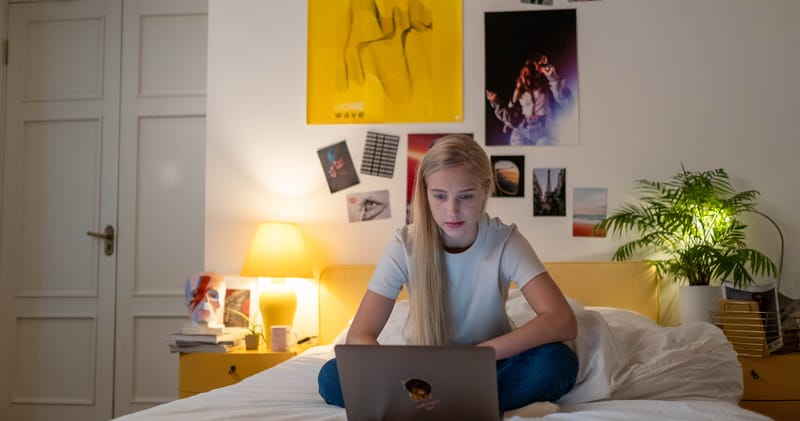 A Female Teenager Using Her Laptop
