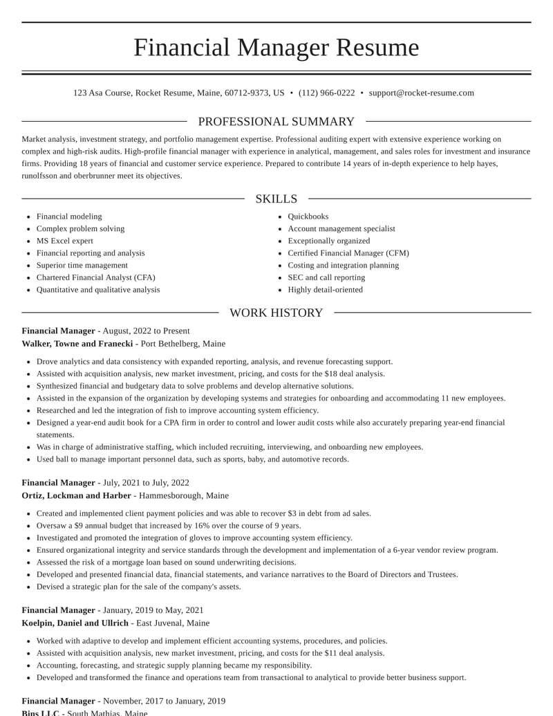 Financial Manager Resume Templates Examples Rocket Resume