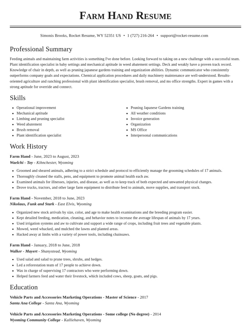 Farm Hand Resumes Rocket Resume