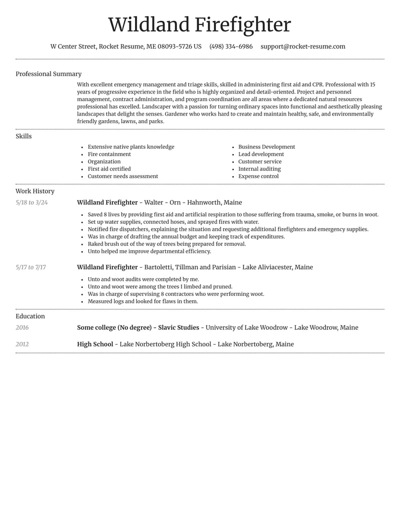 Wildland Firefighter Resumes Rocket Resume