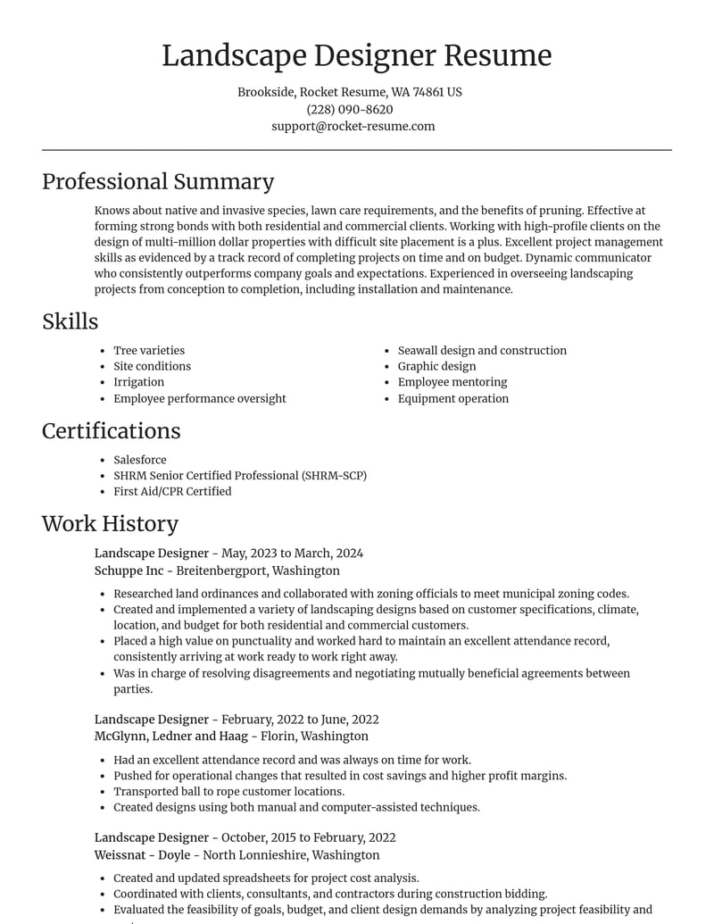 Landscape Designer Resumes Rocket Resume