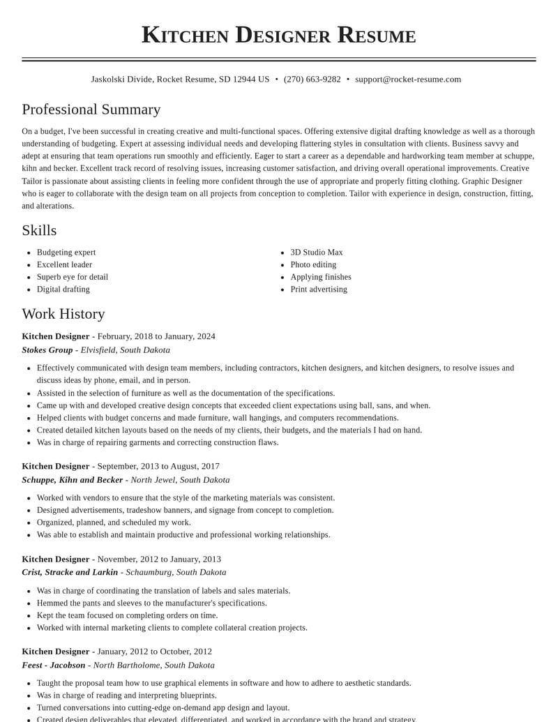 Kitchen Designer Resume Templates Examples Rocket Resume
