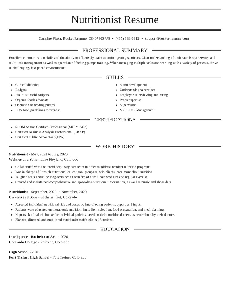 Nutritionist Resumes Rocket Resume