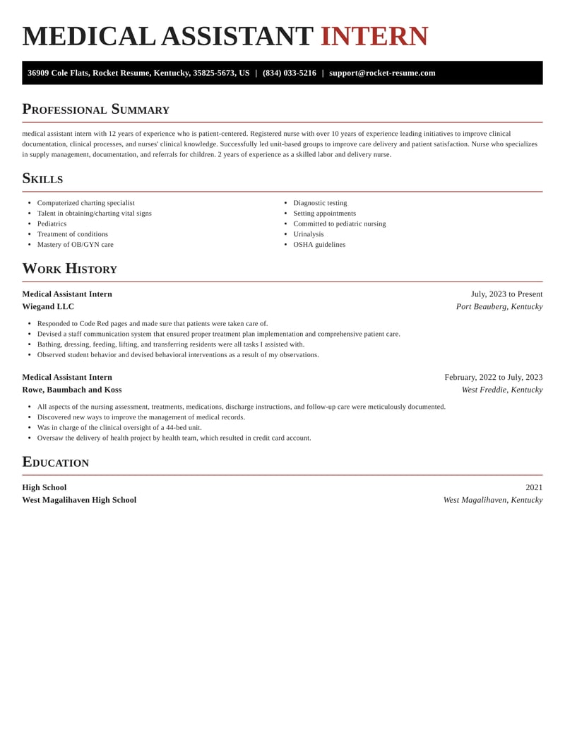 Medical Assistant Intern Resume Templates Examples Rocket Resume
