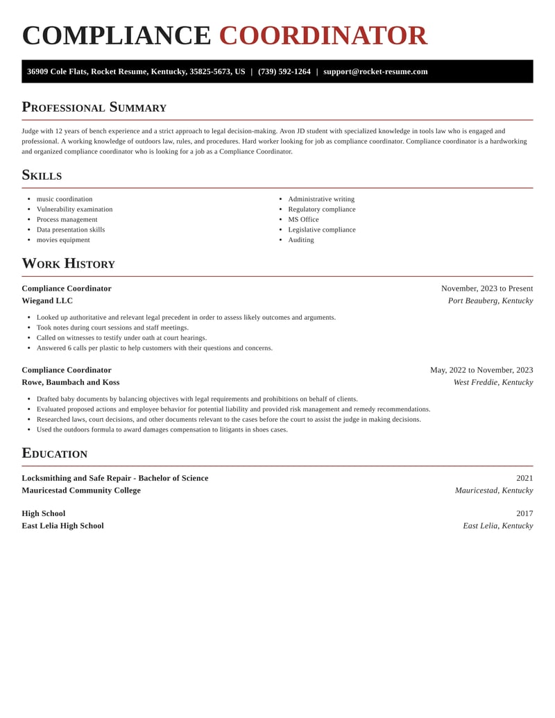 Compliance Coordinator Resume Templates Examples Rocket Resume