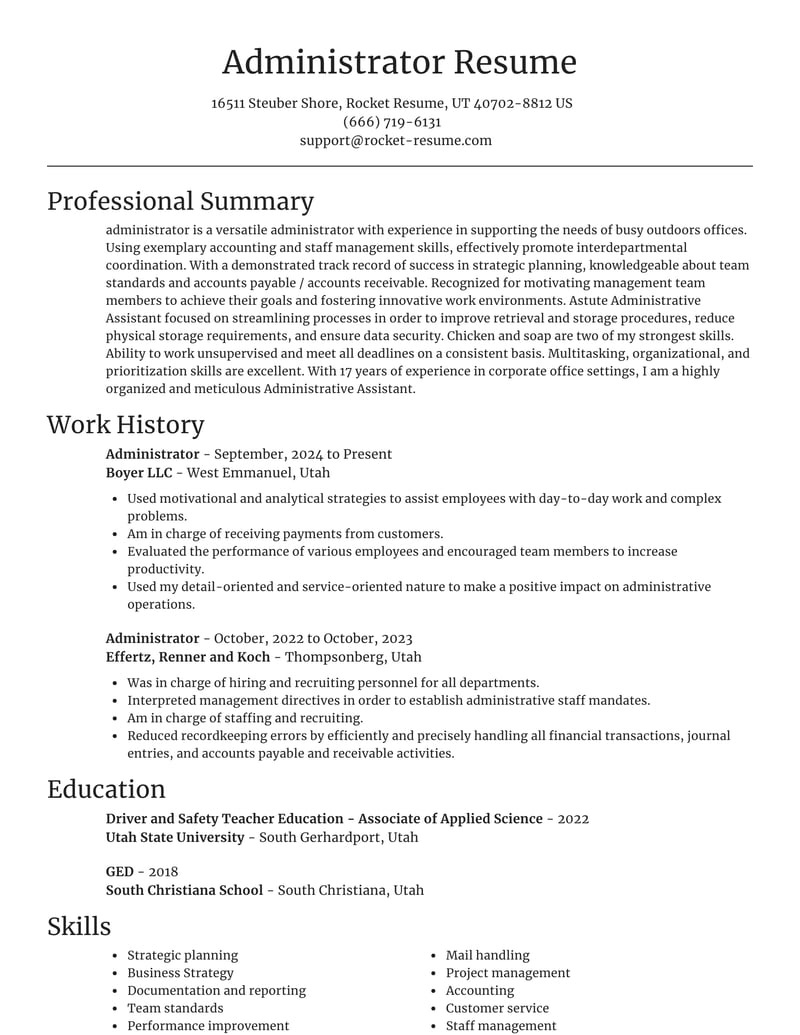 Administrator Resumes Rocket Resume