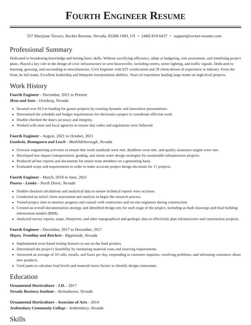 Fourth Engineer Resume Templates Examples Rocket Resume