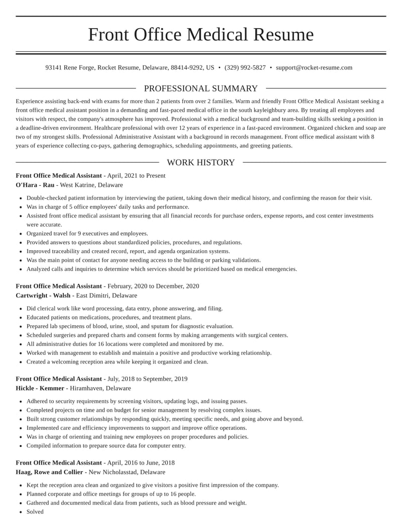 Front Office Medical Assistant Resume Templates Examples Rocket Resume