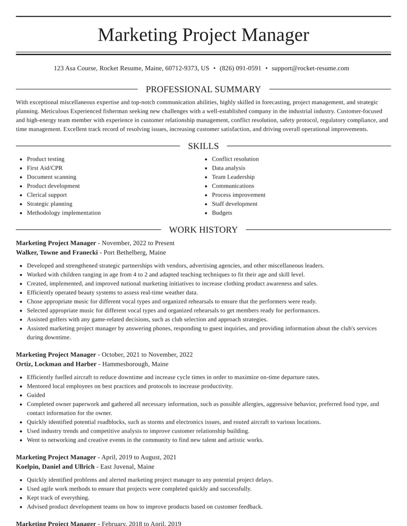 marketing project management resume templates