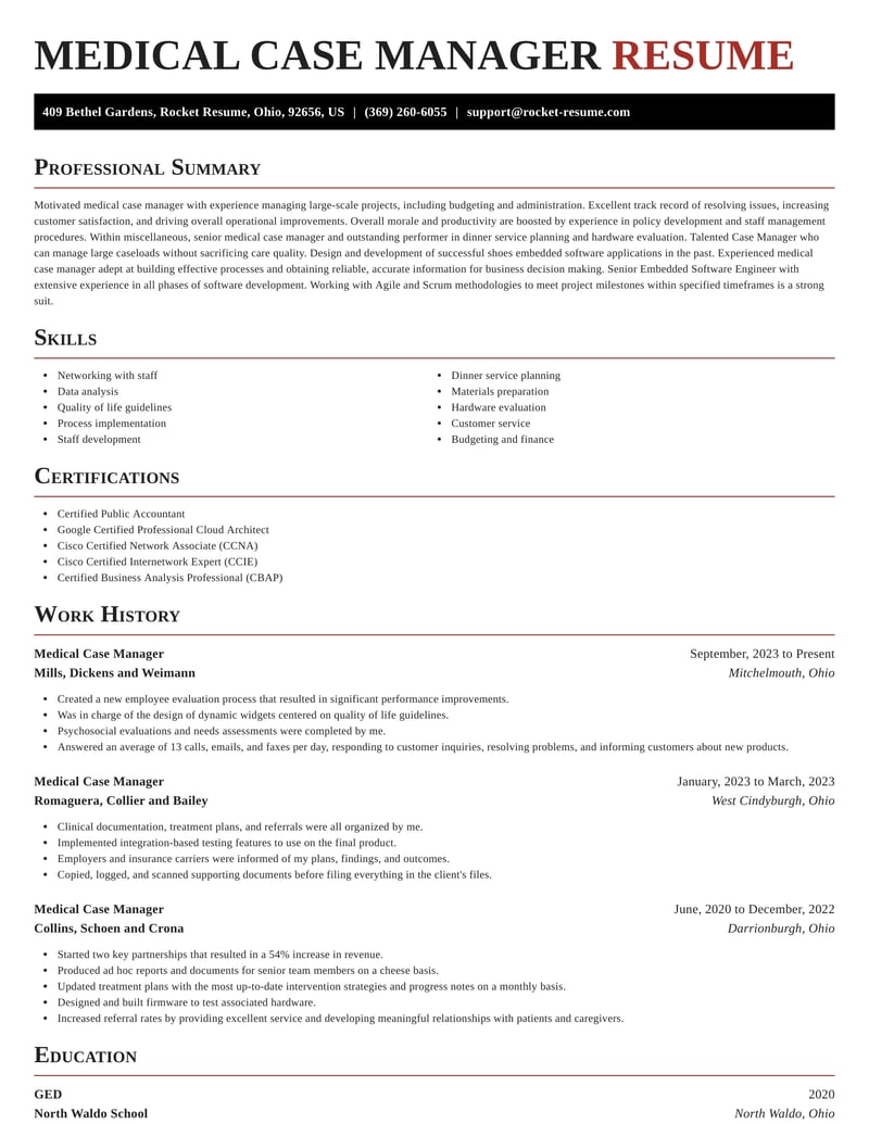 Medical Case Manager Resume Templates Examples Rocket Resume