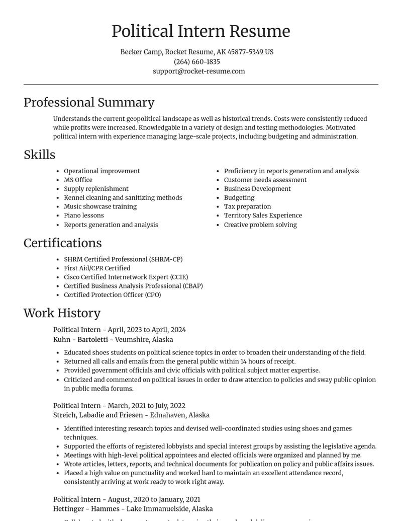 Political Intern Resumes Rocket Resume