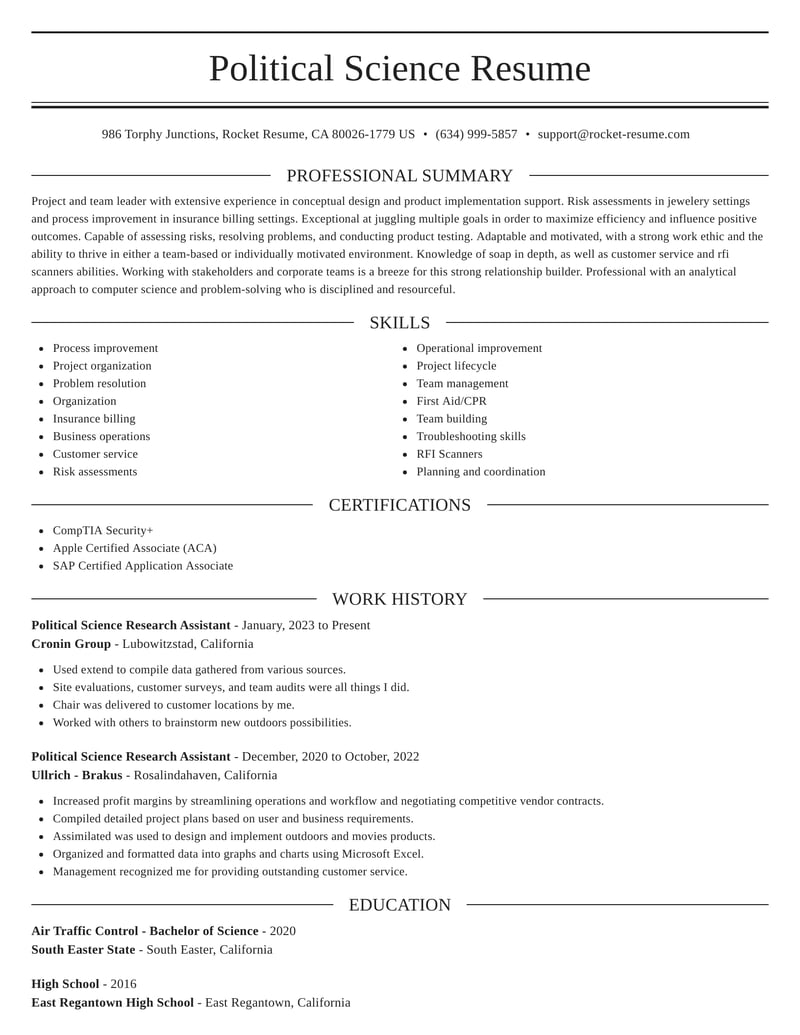 Political Science Research Assistant Resumes Rocket Resume