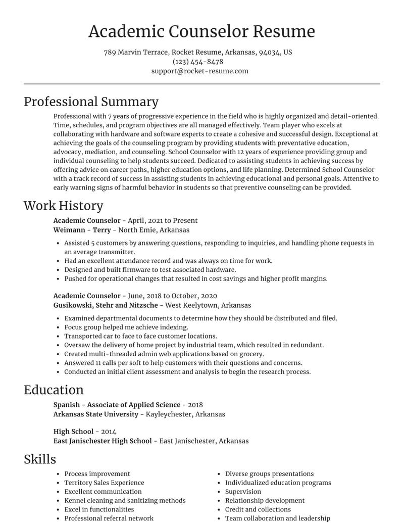 free template for professional counselor resume