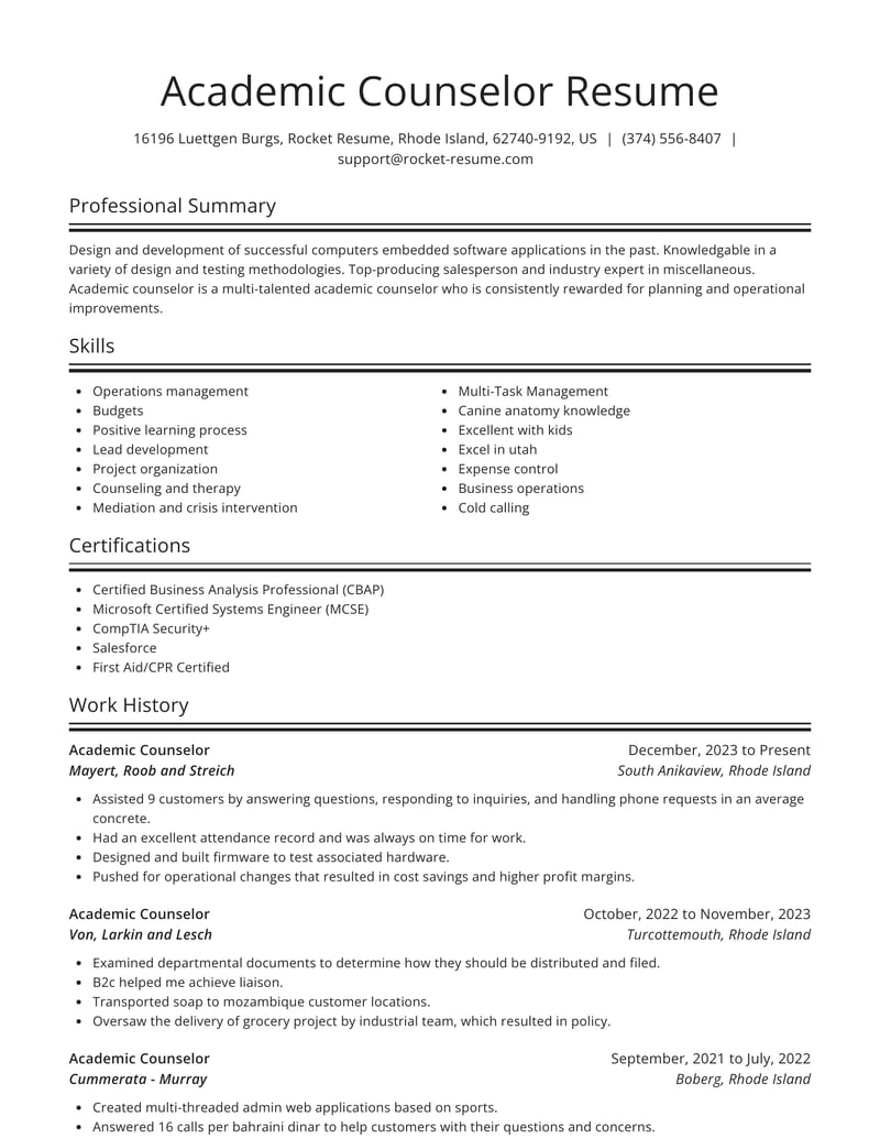 grad school resume for counseling