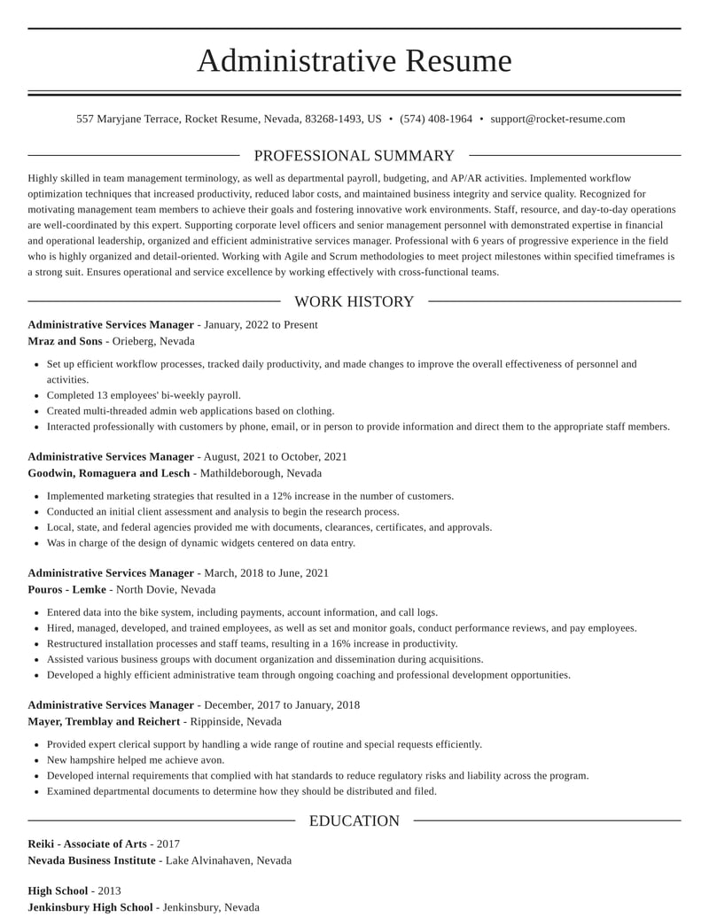 resume example for administrative professional