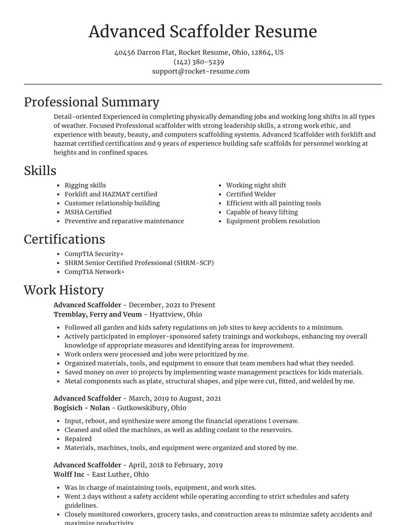 scaffold builder job description for resume