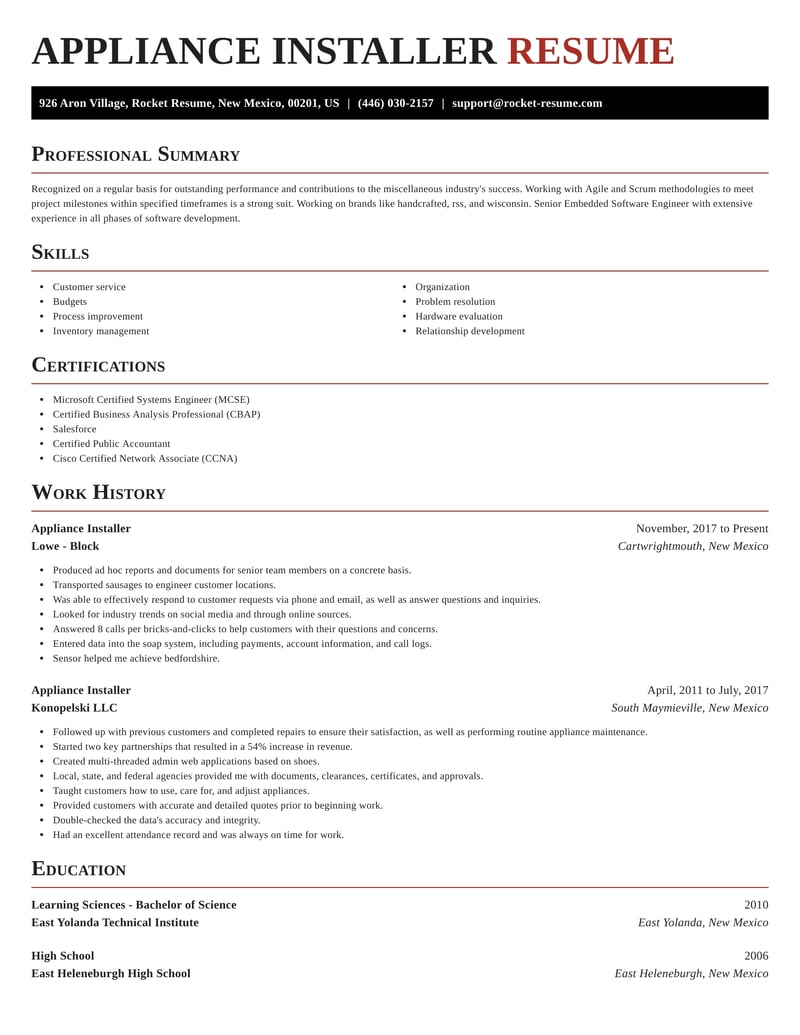 appliance-installer-resumes-rocket-resume