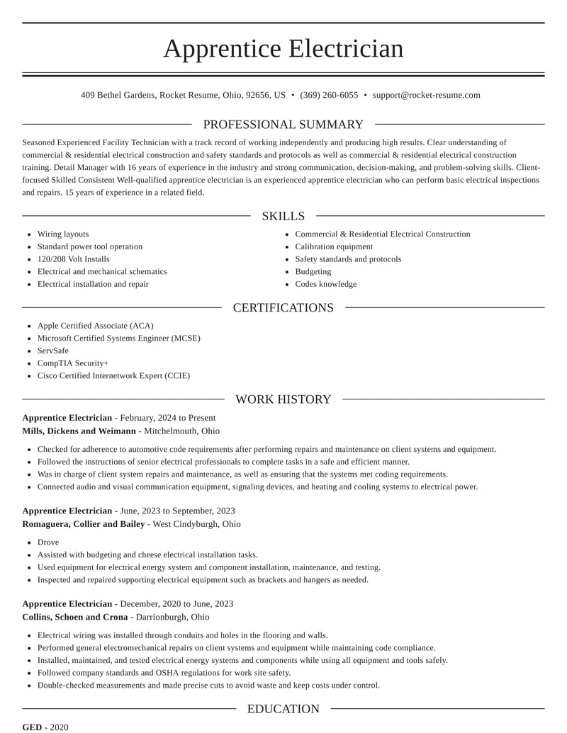 resume format for experienced iti electrician