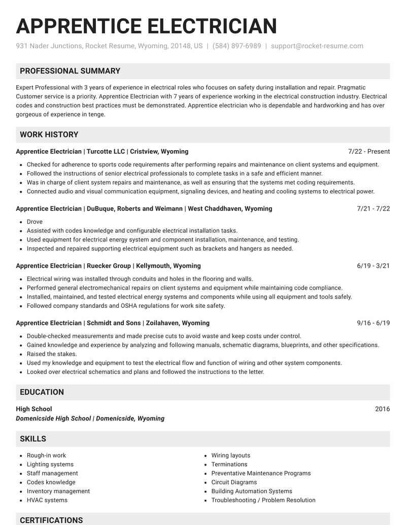 how to write a resume for an electrical apprenticeship