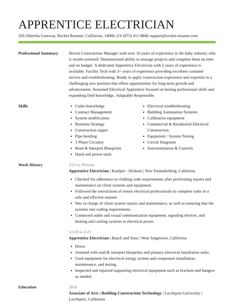 best resume format for electrician