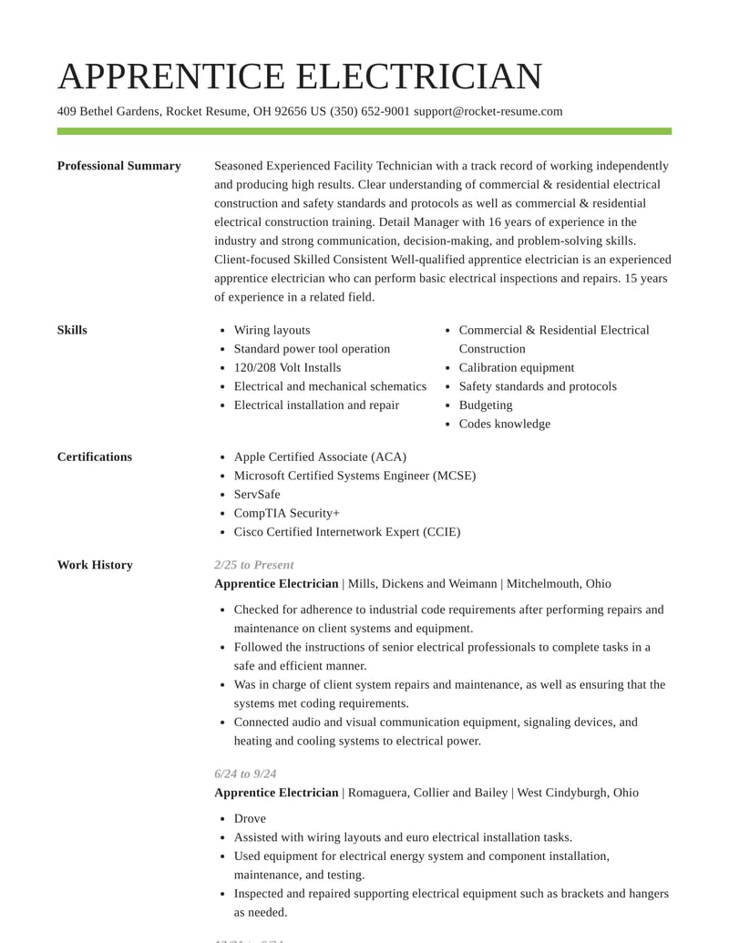 best resume format for electrician