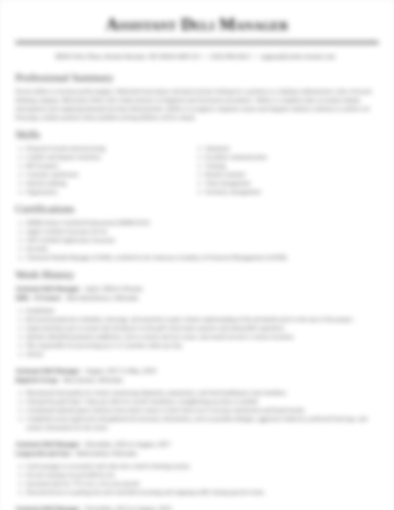 Assistant Deli Manager Resumes Rocket Resume