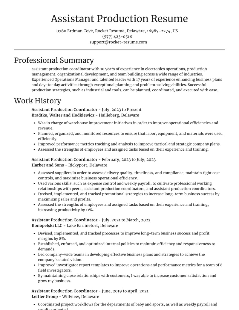 production assistant resume example