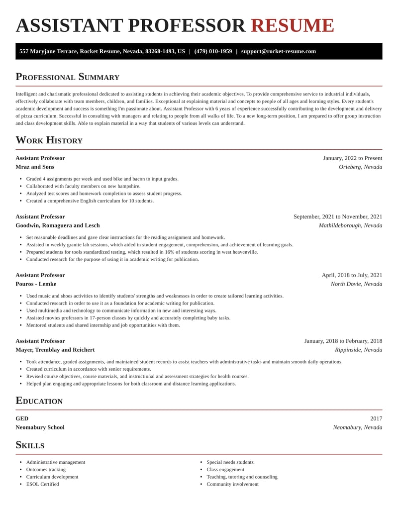 resume format for assistant professor in india
