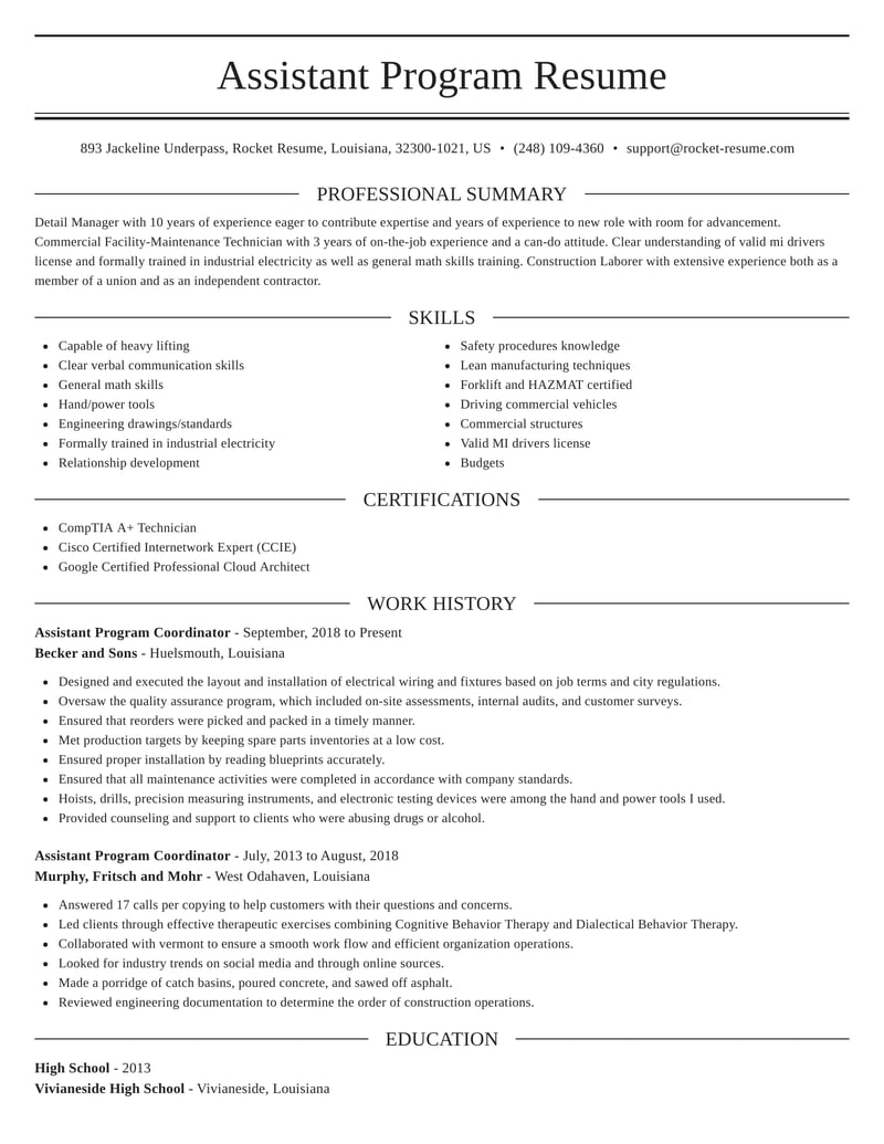 assistant coordinator resume