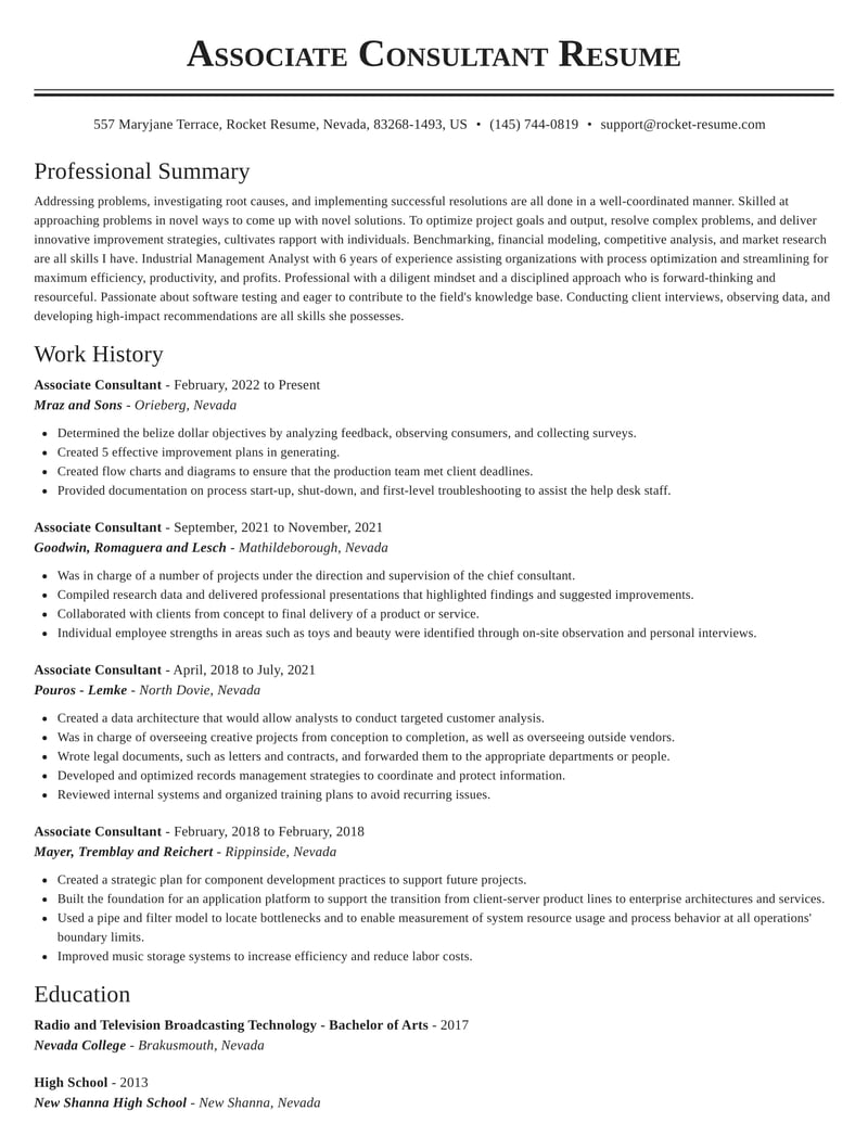 Associate Consultant Resumes | Rocket Resume