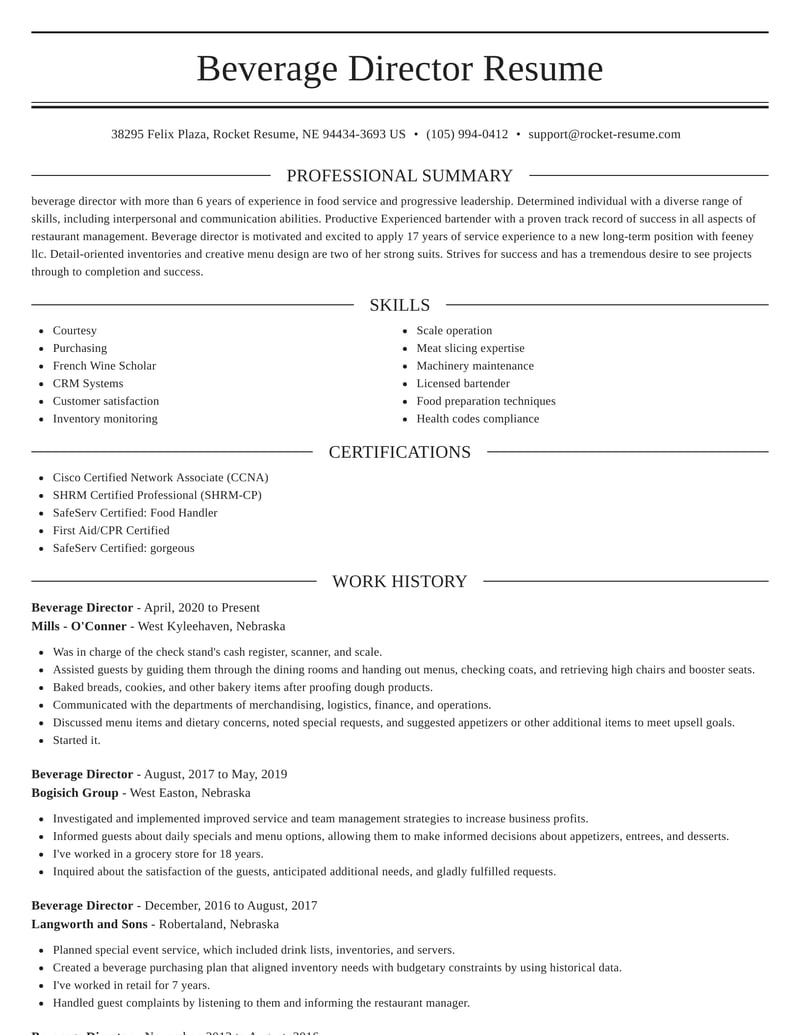 Beverage Director Resumes Rocket Resume