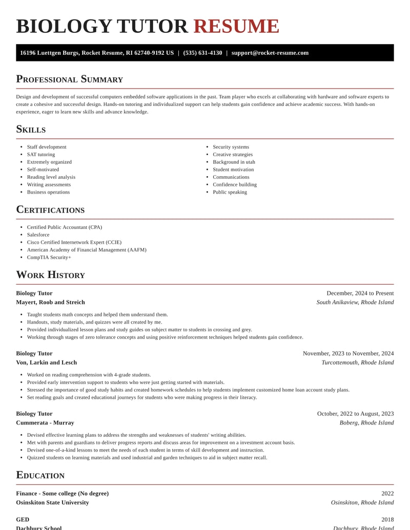 Biology Tutor Resumes Rocket Resume