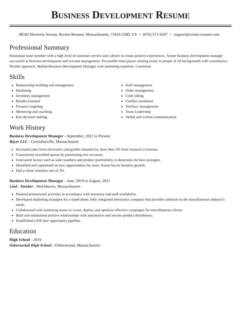 Business Development Manager Resumes | Rocket Resume