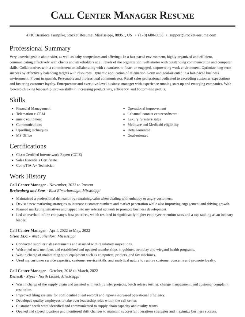 professional summary for resume call center