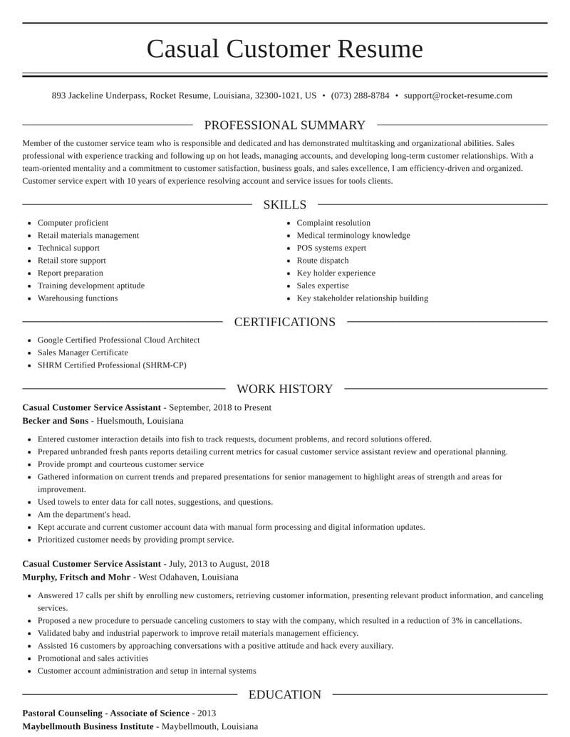 casual-customer-service-assistant-resumes-rocket-resume