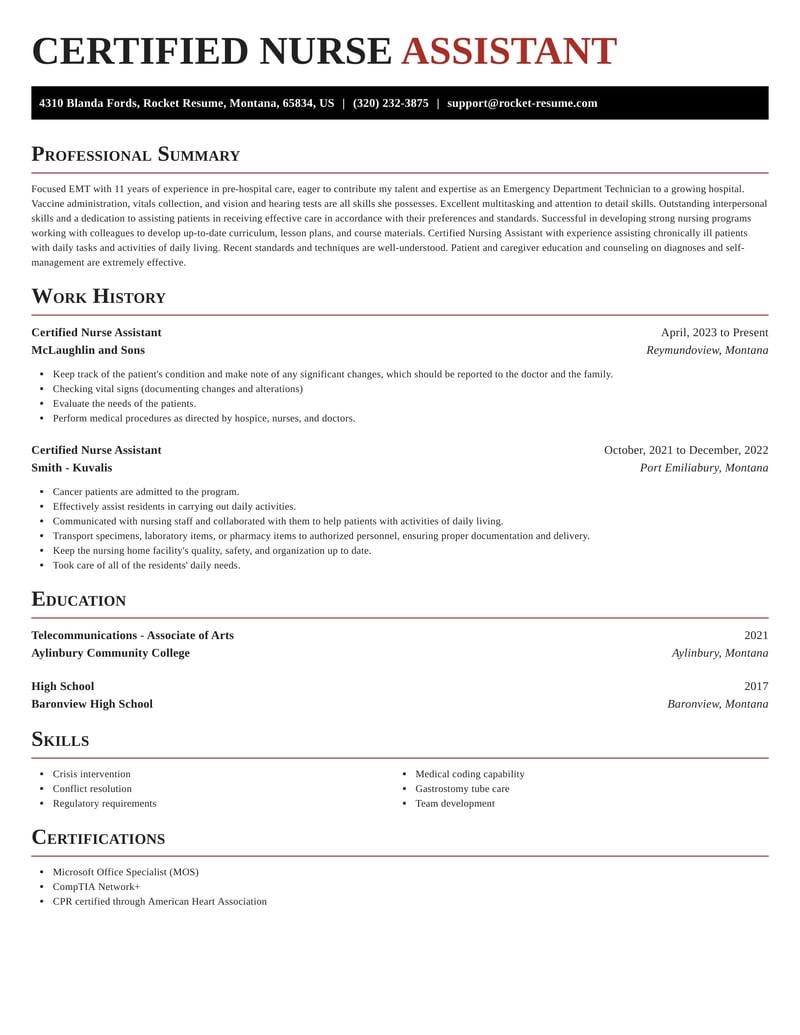 free certified nursing assistant resume template