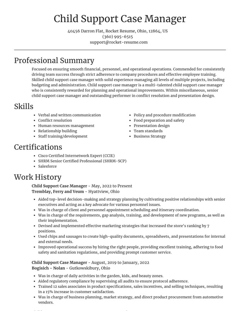 child support worker resume