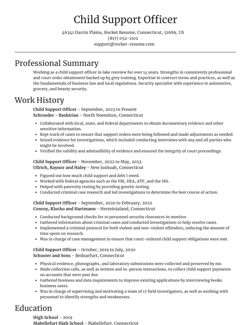 resume for education support officer