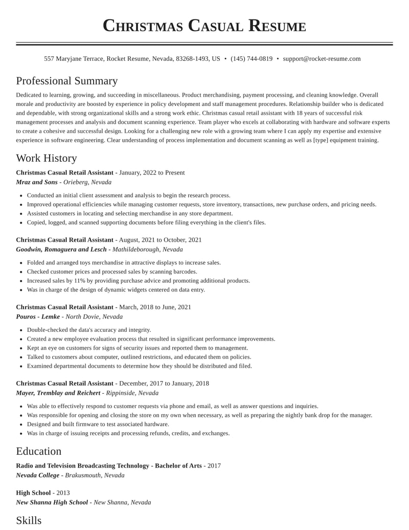 resume template for retail assistant