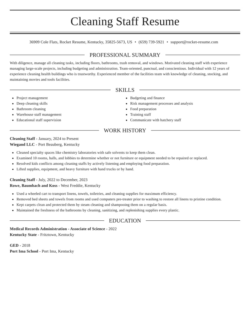 resume for office cleaner