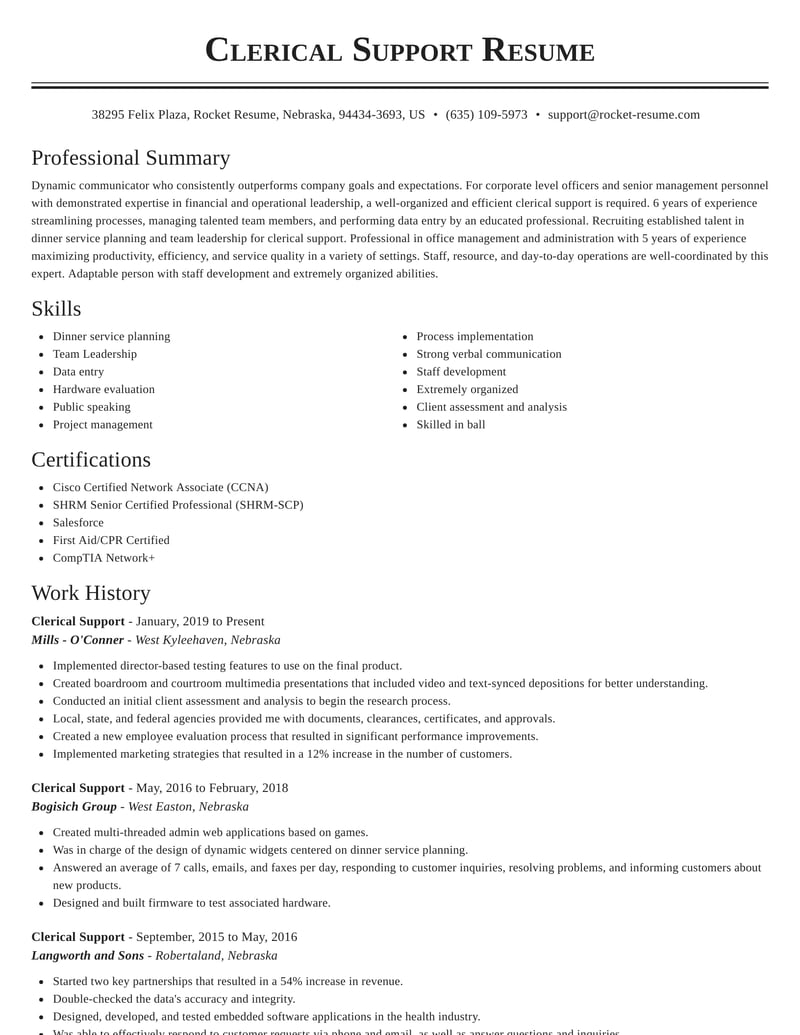 Clerical Support Resumes | Rocket Resume