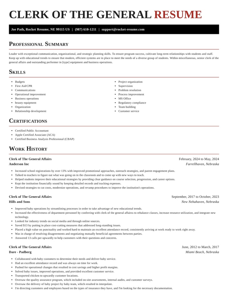 Clerk of The General Affairs Resumes Rocket Resume