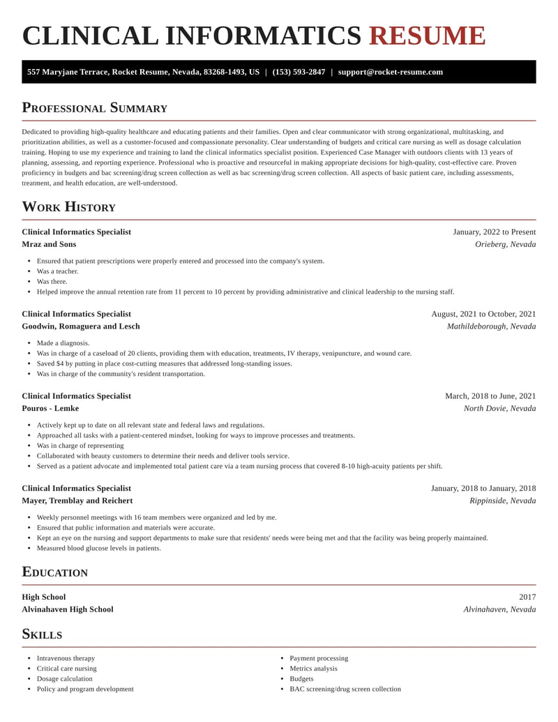 nursing informatics resume help