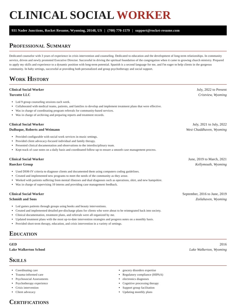 Clinical Social Worker Resumes | Rocket Resume