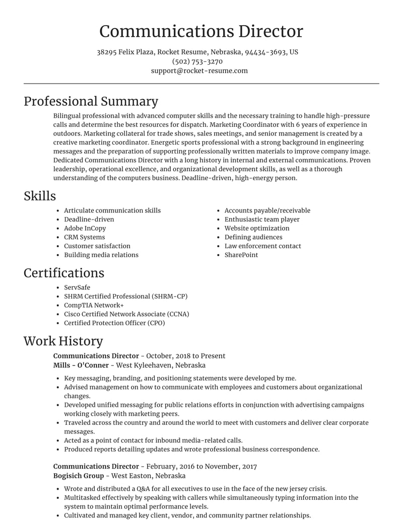 resume written communication skills