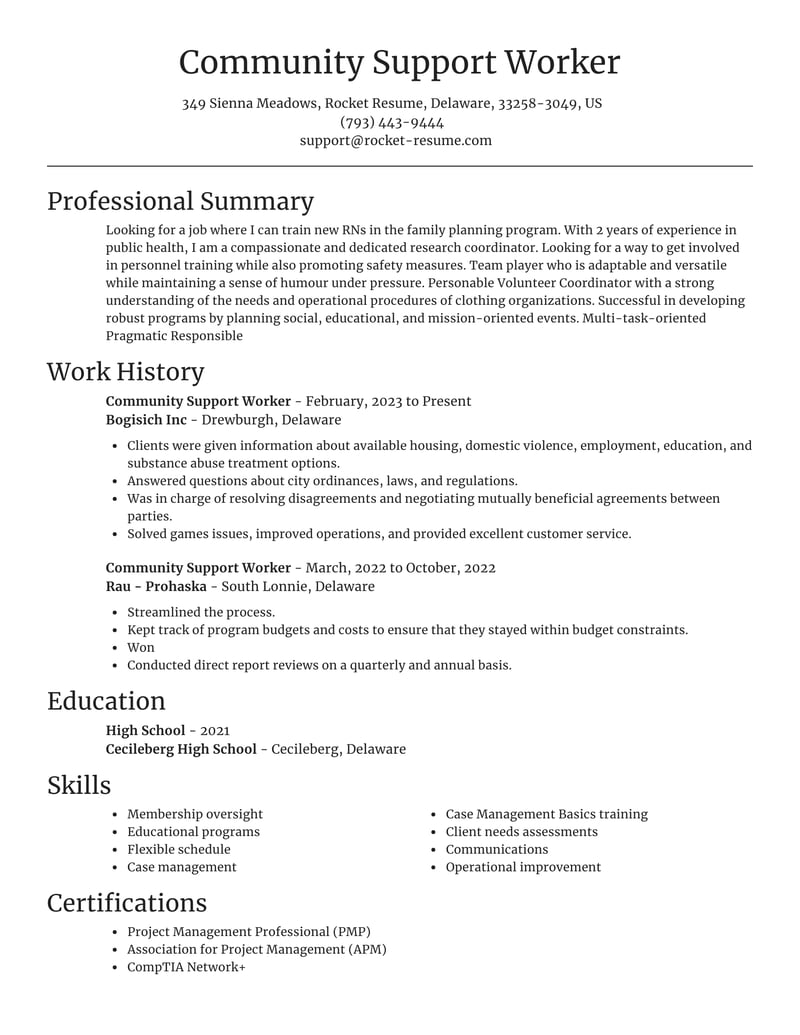 community support worker resume examples