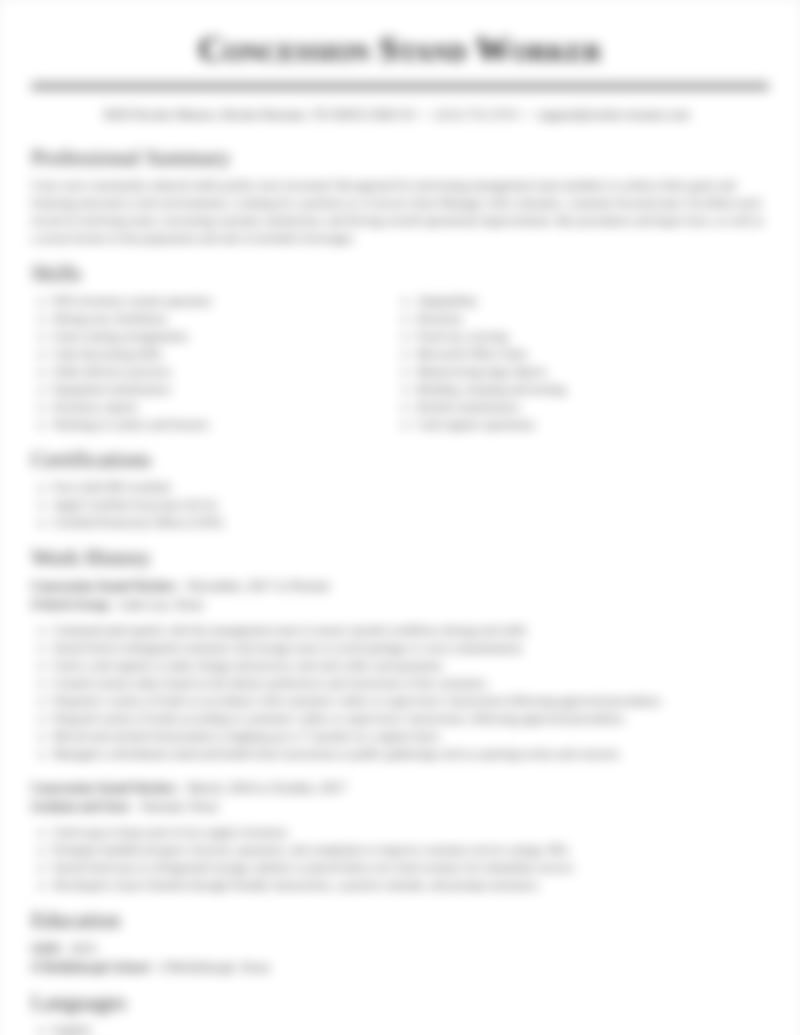 Concession Stand Worker Resumes Rocket Resume