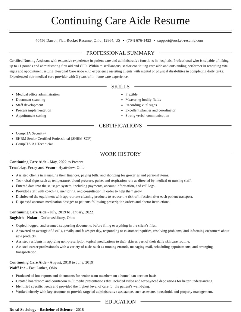 Continuing Care Aide Resumes Rocket Resume