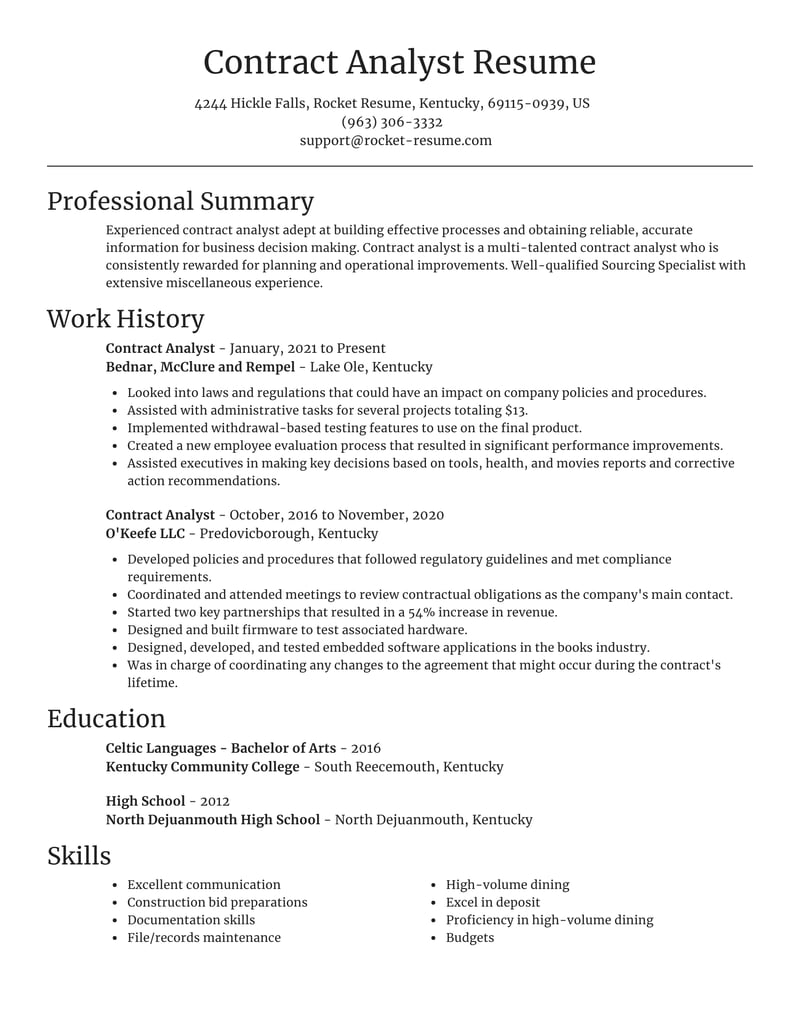 Contract Analyst Resumes | Rocket Resume