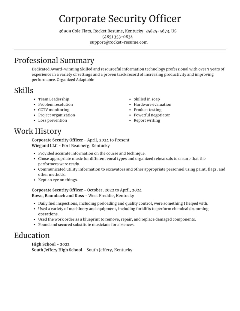 Security Officer Resume Template